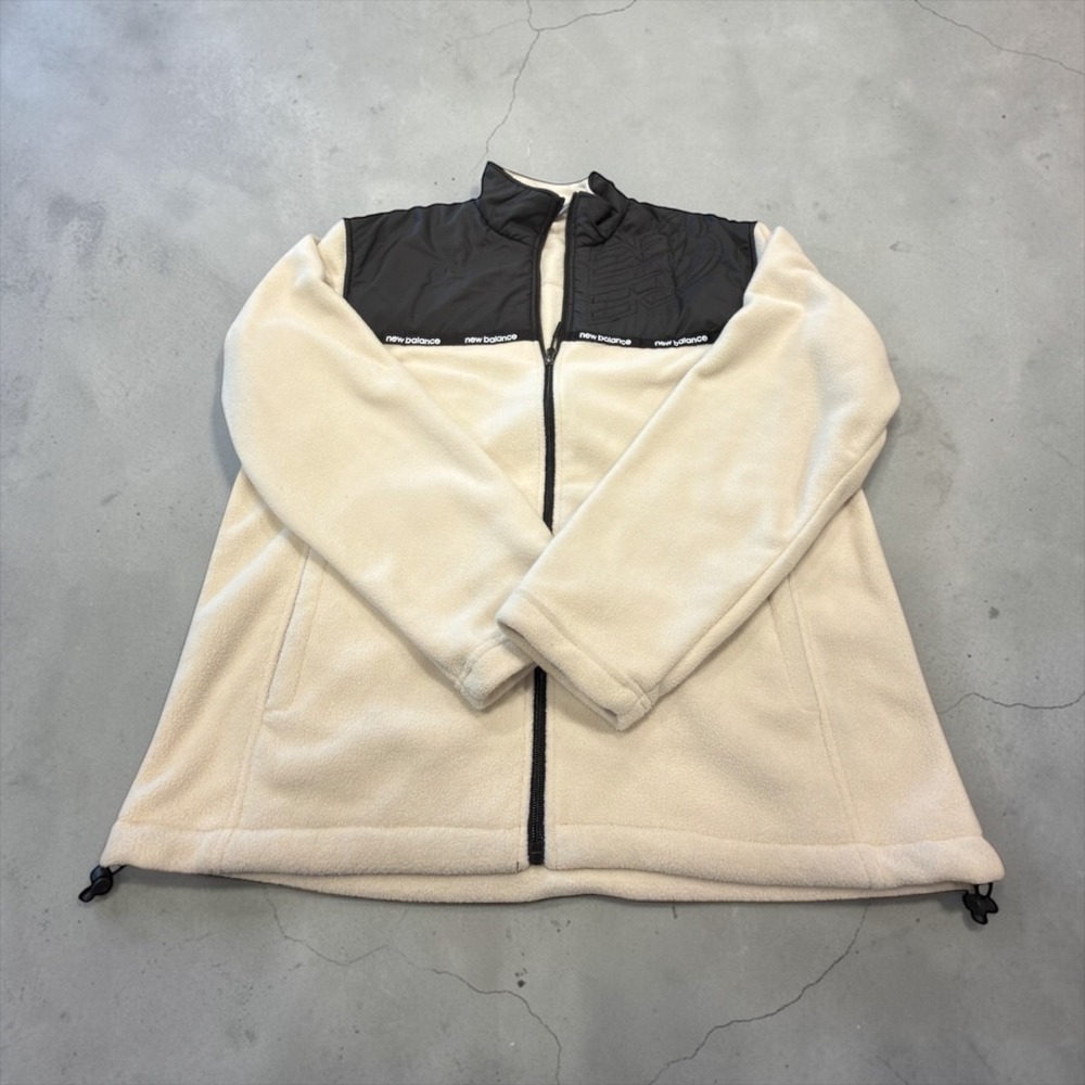 New Balance Mens Fleece Full Zip Jacket Cream Black Colorblock Mock Neck Large